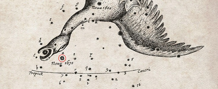 Hevelius located "new star" below head of Swan, later named vul 1670